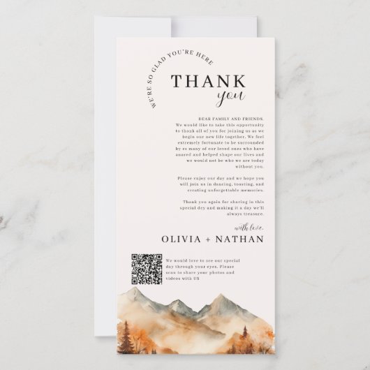 Herfst Mountain Wedding met QR-code Bedankkaart (Voorkant)