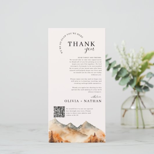 Herfst Mountain Wedding met QR-code Bedankkaart (Staand voorkant)