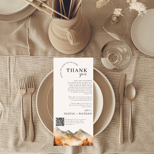 Herfst Mountain Wedding met QR-code Bedankkaart