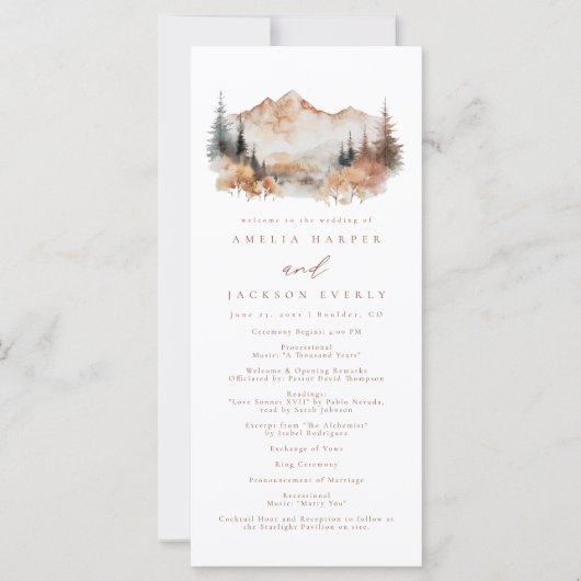 Herfst Mountain Wedding Order of Events Programma (Voorkant)