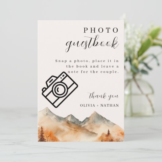 Herfst Mountain Wedding Photo Guestbook Tafel Kaar Kaart (Staand voorkant)