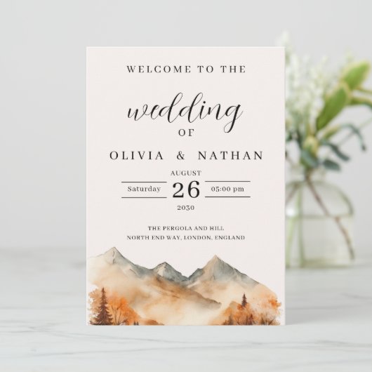 Herfst Mountain Wedding Programma Ceremonie (Staand voorkant)