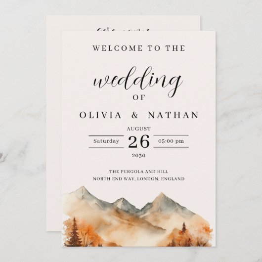 Herfst Mountain Wedding Programma Ceremonie (Voorkant / Achterkant)