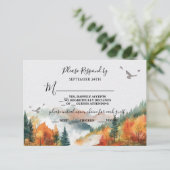 Herfst Mountain Woodland Forest Wedding RSVP Kaart (Staand voorkant)