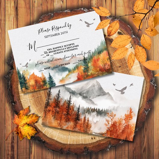 Herfst Mountain Woodland Forest Wedding RSVP Kaart