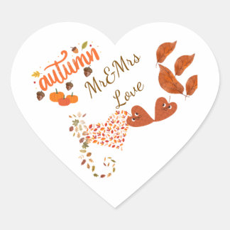 Herfst Mr & Mrs Liefde Hart Huwelijksstickers Sticker