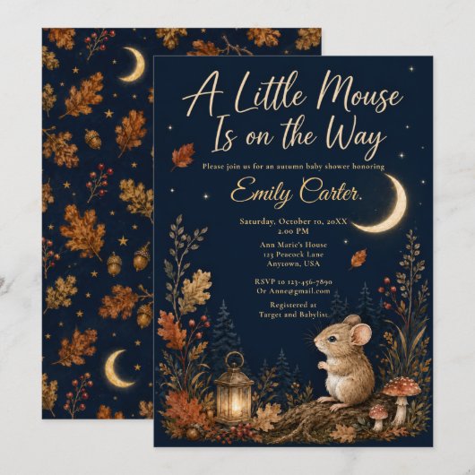 Herfst Muis Baby Shower Kaart (Voorkant / Achterkant)