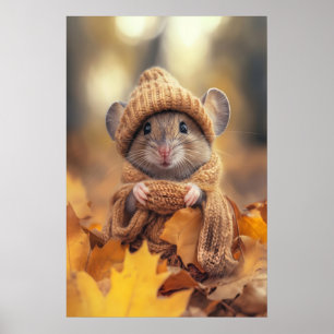 Herfst Muis Kunstprint, Knus Herfst Outfit, Bos Poster