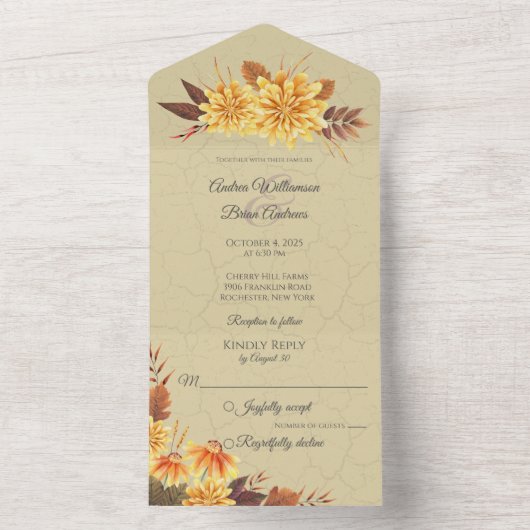 Herfst Mums met gebladerte All In One Uitnodiging (Binnen)