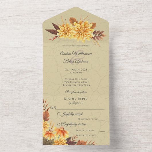 Herfst Mums met gebladerte All In One Uitnodiging (Binnen)