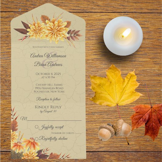 Herfst Mums met gebladerte All In One Uitnodiging