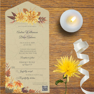 Herfst Mums met QR Code All In One Uitnodiging