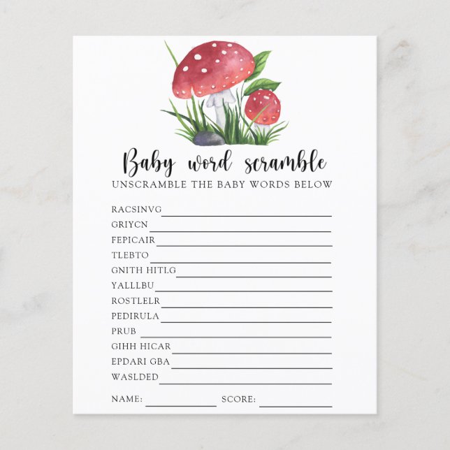 Herfst Mushroom Baby Word Scramble Game