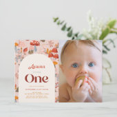 Herfst Mushroom Wildflower 1e Verjaardag Roze Foto Kaart (Staand voorkant)