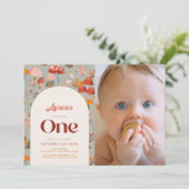 Herfst Mushroom Wildflower 1e Verjaardag Sage Foto Kaart (Staand voorkant)