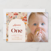 Herfst Mushroom Wildflower 1e Verjaardag Tan Foto Kaart (Voorkant)