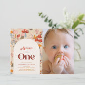 Herfst Mushroom Wildflower 1e Verjaardag Tan Foto Kaart (Staand voorkant)