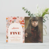 Herfst Mushroom Wildflower Verjaardag Roze Foto Kaart (Staand voorkant)