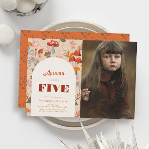 Herfst Mushroom Wildflower Verjaardag Tan Foto Kaart