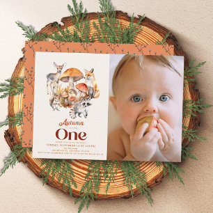 Herfst Mushroom Woodland Animals 1e Verjaardag Fot Kaart