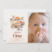 Herfst Mushroom Woodland Animals 1e Verjaardag Fot Kaart (Voorkant)