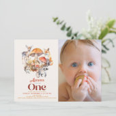 Herfst Mushroom Woodland Animals 1e Verjaardag Fot Kaart (Staand voorkant)