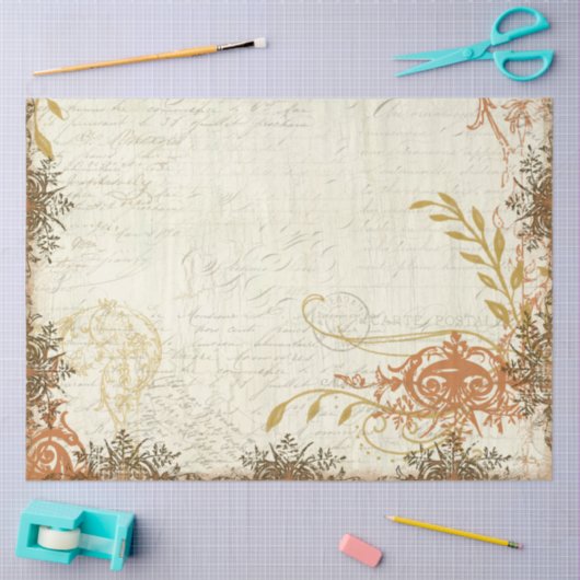 Herfst Mustard Oranje Ephemera Script Decoupage Ar Tissuepapier (Craft)