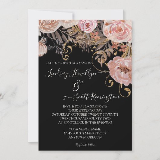 Herfst  Mutted Waterverf Floral Roos Gold Wedding Kaart (Voorkant)