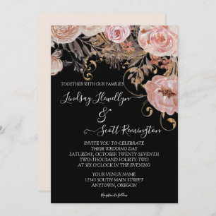 Herfst Mutted Waterverf Floral Roos Gold Wedding Kaart
