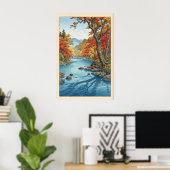 Herfst Muur Kunstprint Rivier Landschap met Vallei Poster (Thuiskantoor)