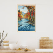 Herfst Muur Kunstprint Rivier Landschap met Vallei Poster (Keuken)