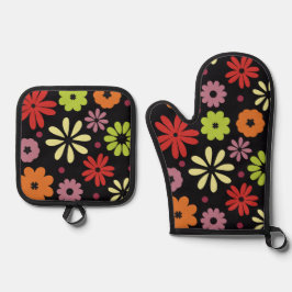 Herfst Naadloos Bloemmotief Ovenwant & Pannenlap Set