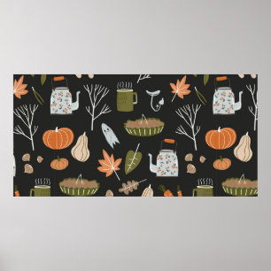 Herfst naadloos patroon met handige natuur element poster