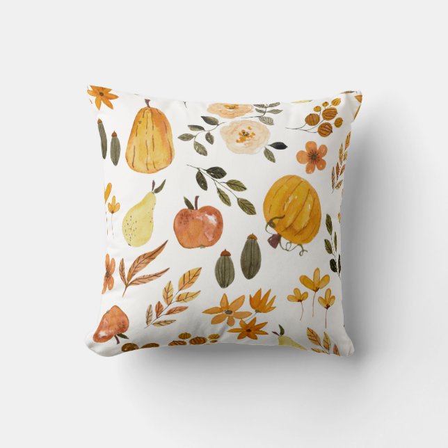Herfst Naadloos Patroon Pompoen & Herfstbladeren Kussen (Voorkant)