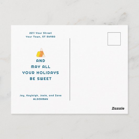 Herfst naar Kerst Briefkaart Blauwgroen – Candy Co (Achterkant)