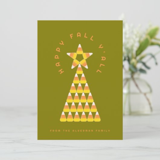 Herfst naar kerst Wenskaart - Candy Corn Tree Kaart (Staand voorkant)