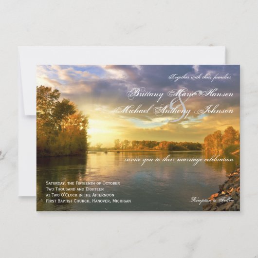 Herfst Naherfst Trees Sunset Wedding Invitations Kaart (Voorkant)