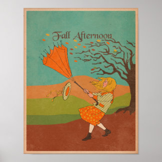  Herfst Naherfst Wind Girl met paraplu Poster