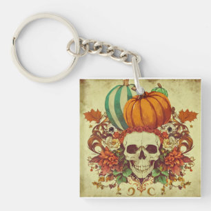 Herfst/Najaar/Halloween/pompoen/skelet Sleutelhanger