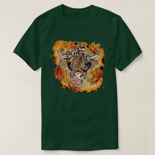 Herfst najaar Koe met blaaspompoen T-shirt (Design voorkant)