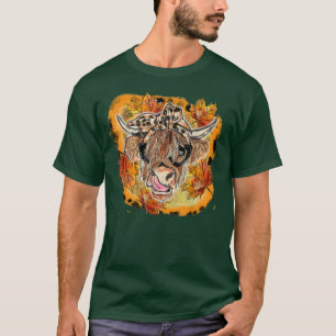 Herfst najaar Koe met blaaspompoen T-shirt