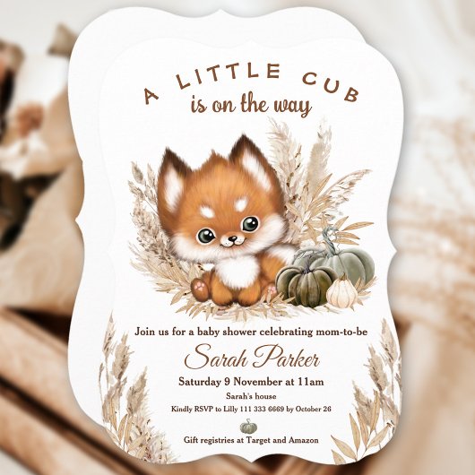 Herfst Najaar Little Fox Baby shower Invitation Kaart