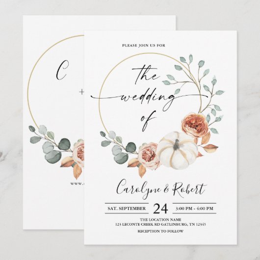 Herfst najaar Pumpkin Floral Wedding Uitnodiging (Voorkant / Achterkant)