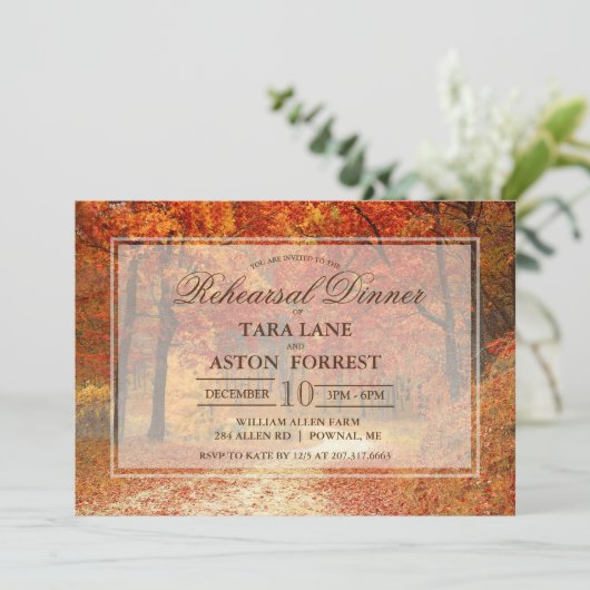 Herfst najaar Rustic Rehearsal Dinner Uitnodiging (Staand voorkant)