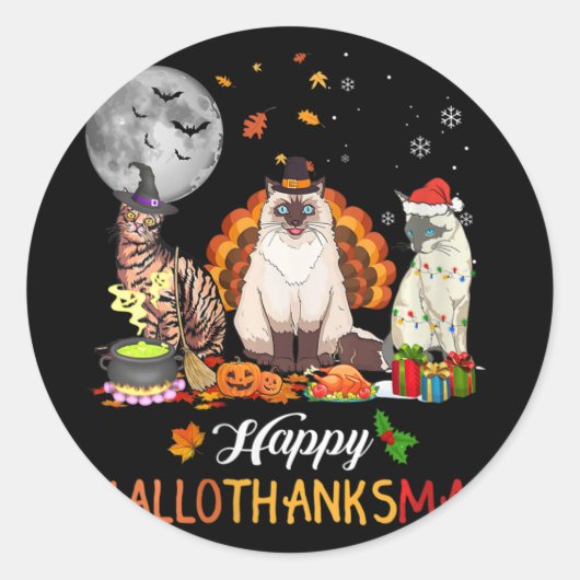 Herfst najaar Thanksgiving Cute Cat Halloween Ronde Sticker (Voorkant)