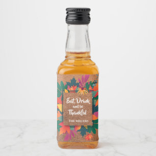 Herfst najaar Thanksgiving leest op leder Likeurfles Etiket