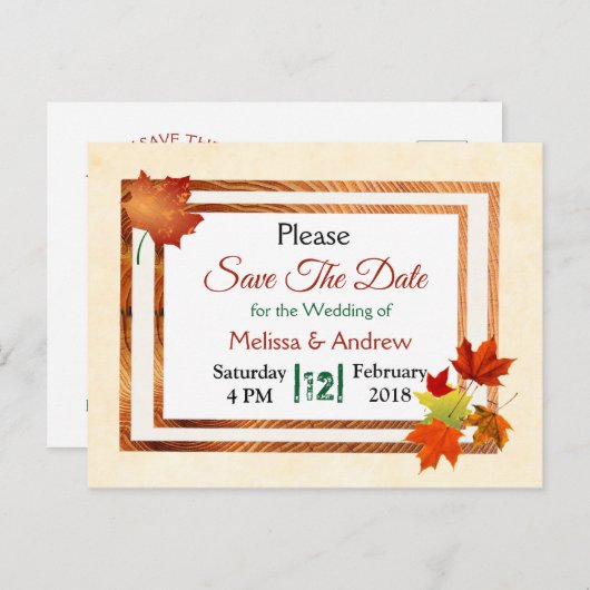  Herfst najaar vertrekt bruiloft sparen Datum Aankondigingskaart (Voorkant / Achterkant)