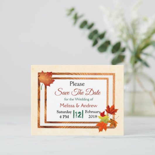  Herfst najaar vertrekt bruiloft sparen Datum Aankondigingskaart (Staand voorkant)
