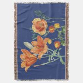 Herfst najaar Waterverf Sinaasappel Floral Blue Deken (Voorkant Verticaal)