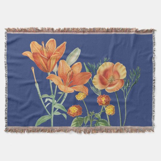 Herfst najaar Waterverf Sinaasappel Floral Blue Deken (Voorkant)